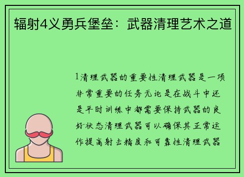 辐射4义勇兵堡垒：武器清理艺术之道